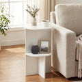 2-Tier Round Side Table with Storage Shelf for Small Space-White - White - End & Side Tables
