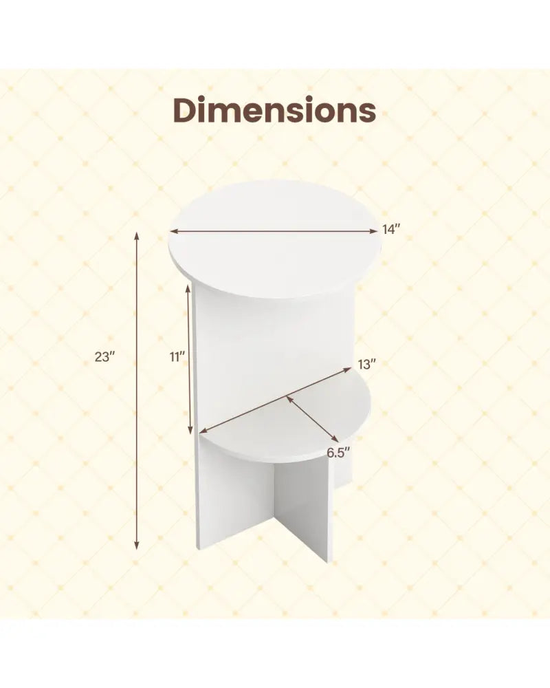 2-Tier Round Side Table with Storage Shelf for Small Space-White - White - End & Side Tables