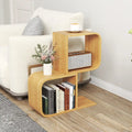 2-Tier S-Shaped Bamboo Bookcase with 2 Open Cubes for Living Room-Natural Costway