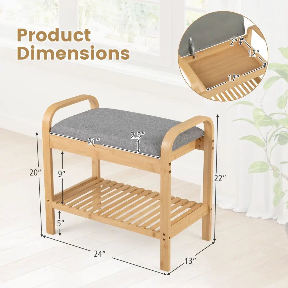 2-Tier Shoe Rack Bench with Flip-Top Storage-Natural - Natural - Shoe Racks & Storage Benches