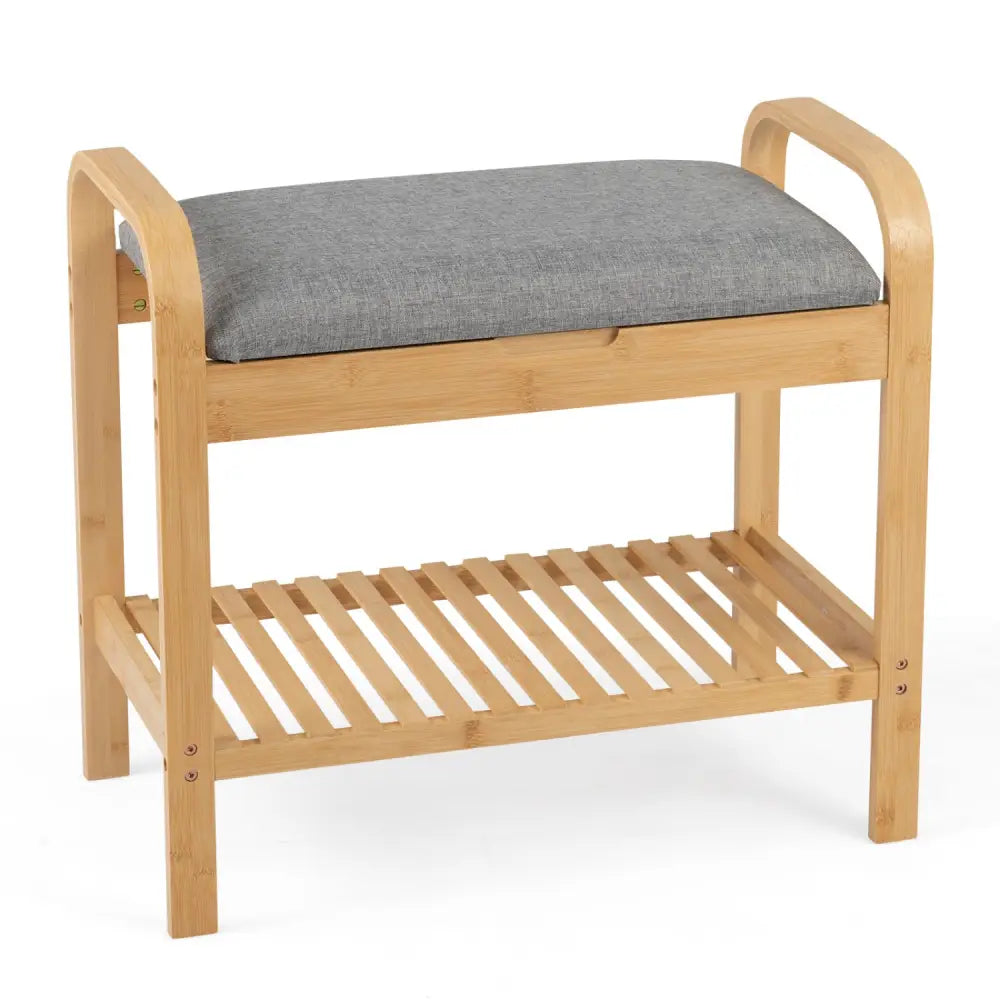 2-Tier Shoe Rack Bench with Flip-Top Storage-Natural - Natural - Shoe Racks & Storage Benches