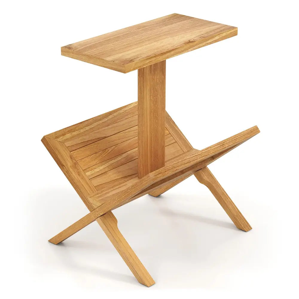 2-Tier Side Table Magazine Rack with Teak Wood Frame - End & Side Tables
