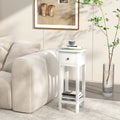 2 Tier Slim Nightstand Bedside Table with Drawer Shelf-White - White - Nightstands