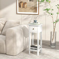 2 Tier Slim Nightstand Bedside Table with Drawer Shelf-White Costway