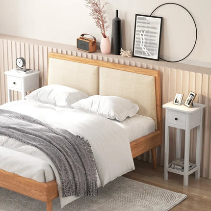 2 Tier Slim Nightstand Bedside Table with Drawer Shelf-White Costway