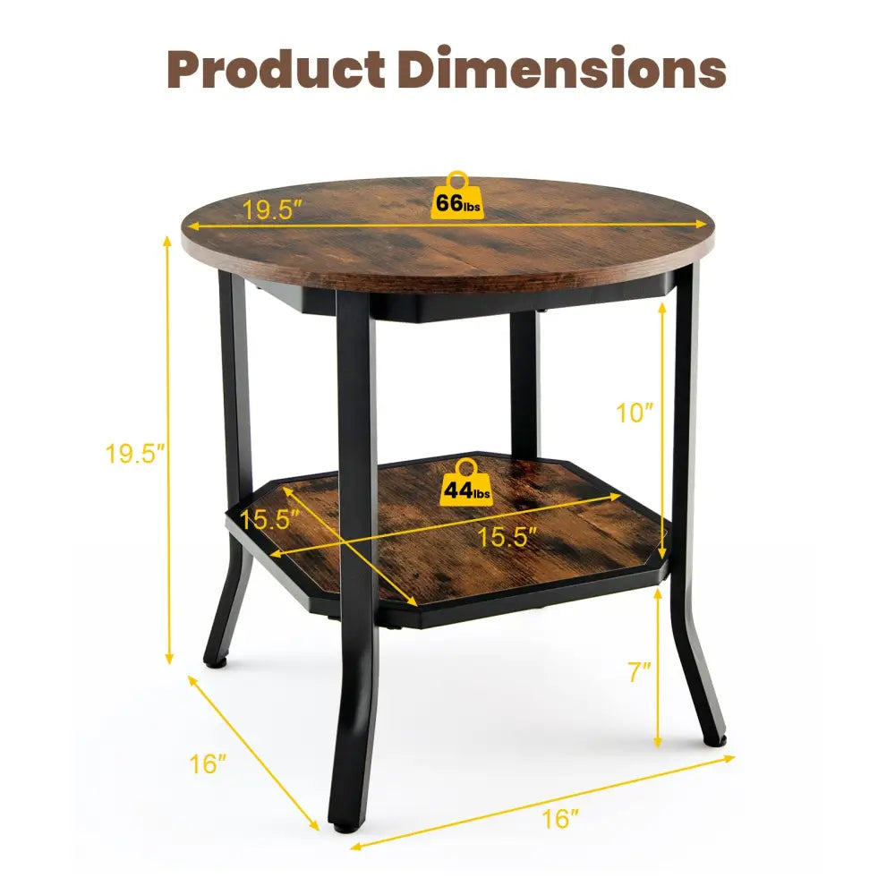 2-Tier Sofa End Side Table Nightstand Round Tabletop for Living Room-Brown - Brown - End & Side Tables