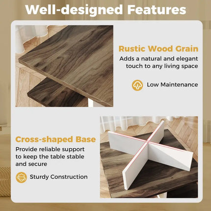 2-Tier Square Coffee Table with 4 Storage Compartments-Walnut Costway