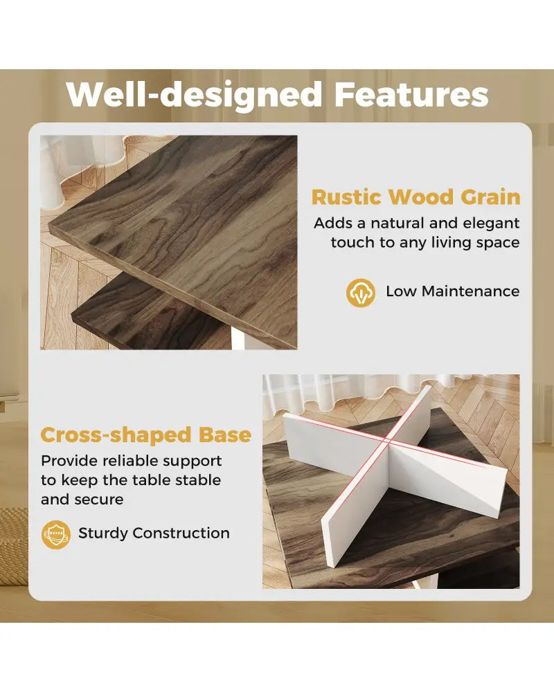 2-Tier Square Coffee Table with 4 Storage Compartments-Walnut - Walnut - Coffee Tables