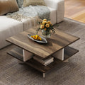 2-Tier Square Coffee Table with 4 Storage Compartments-Walnut - Walnut - Coffee Tables