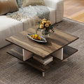 2-Tier Square Coffee Table with 4 Storage Compartments-Walnut Costway
