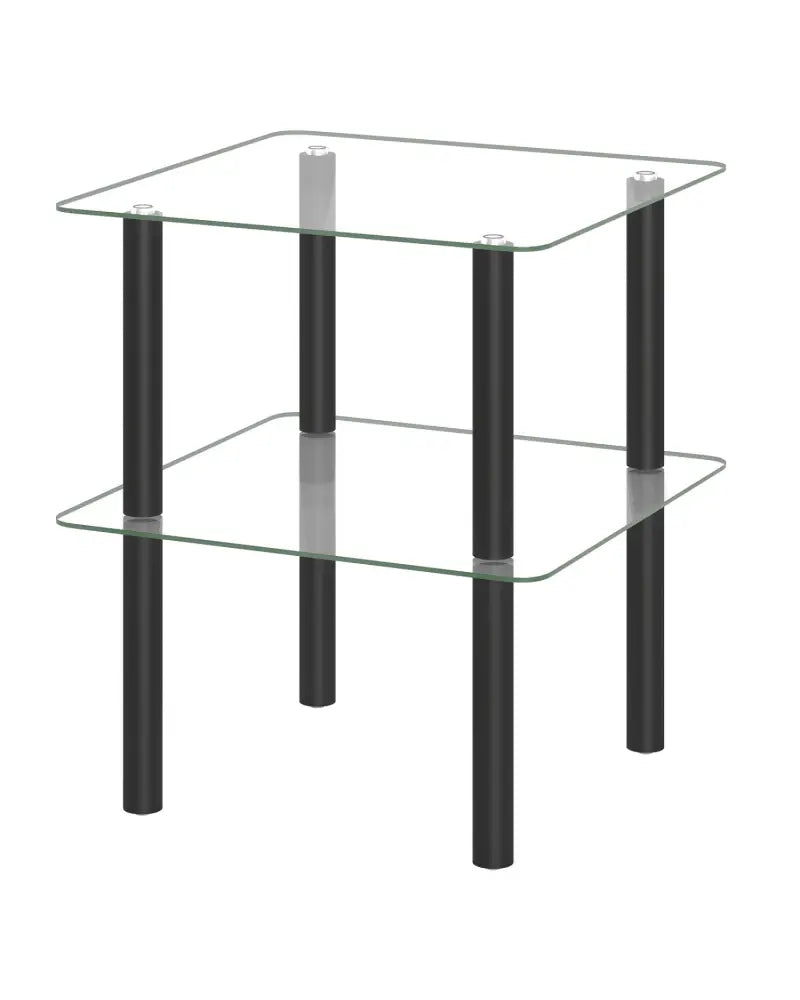 2-Tier Square End Table with Shelf and Clear Tempered Glass Top-Black - Black - End & Side Tables