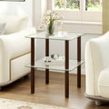 2-Tier Square End Table with Shelf and Clear Tempered Glass Top-Brown - Brown - End & Side Tables