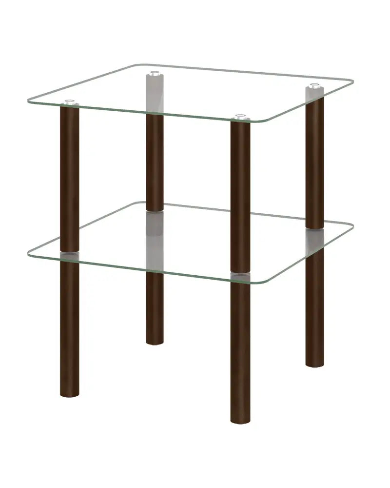 2-Tier Square End Table with Shelf and Clear Tempered Glass Top-Brown - Brown - End & Side Tables