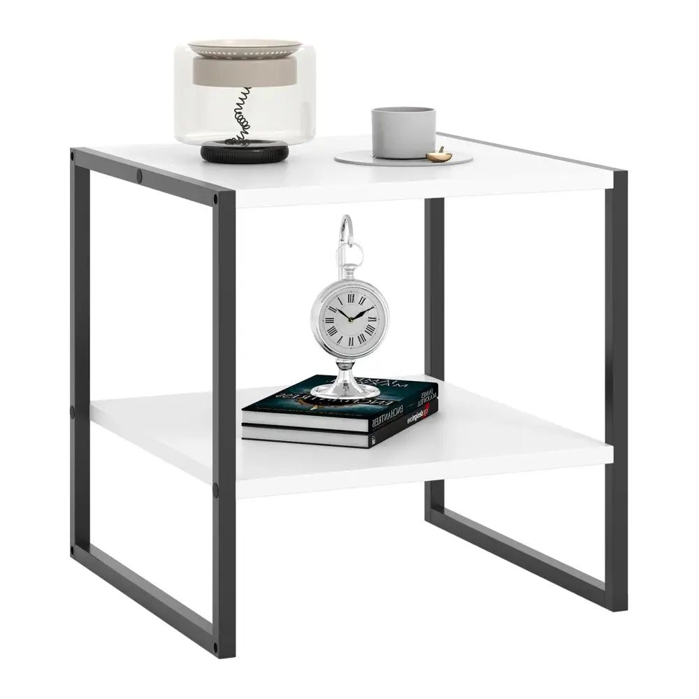 2-Tier Square End Table with Storage Shelf Reversible Design-White Costway