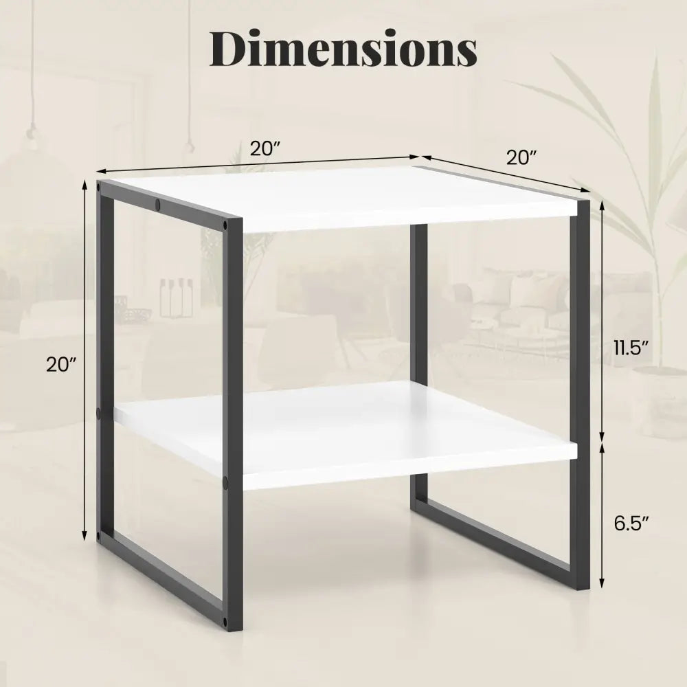 2-Tier Square End Table with Storage Shelf Reversible Design-White Costway