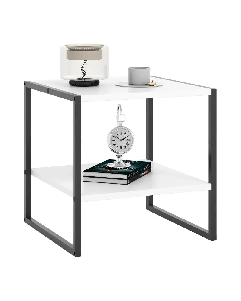 2-Tier Square End Table with Storage Shelf Reversible Design-White - White - End & Side Tables
