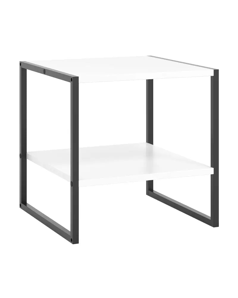 2-Tier Square End Table with Storage Shelf Reversible Design-White - White - End & Side Tables