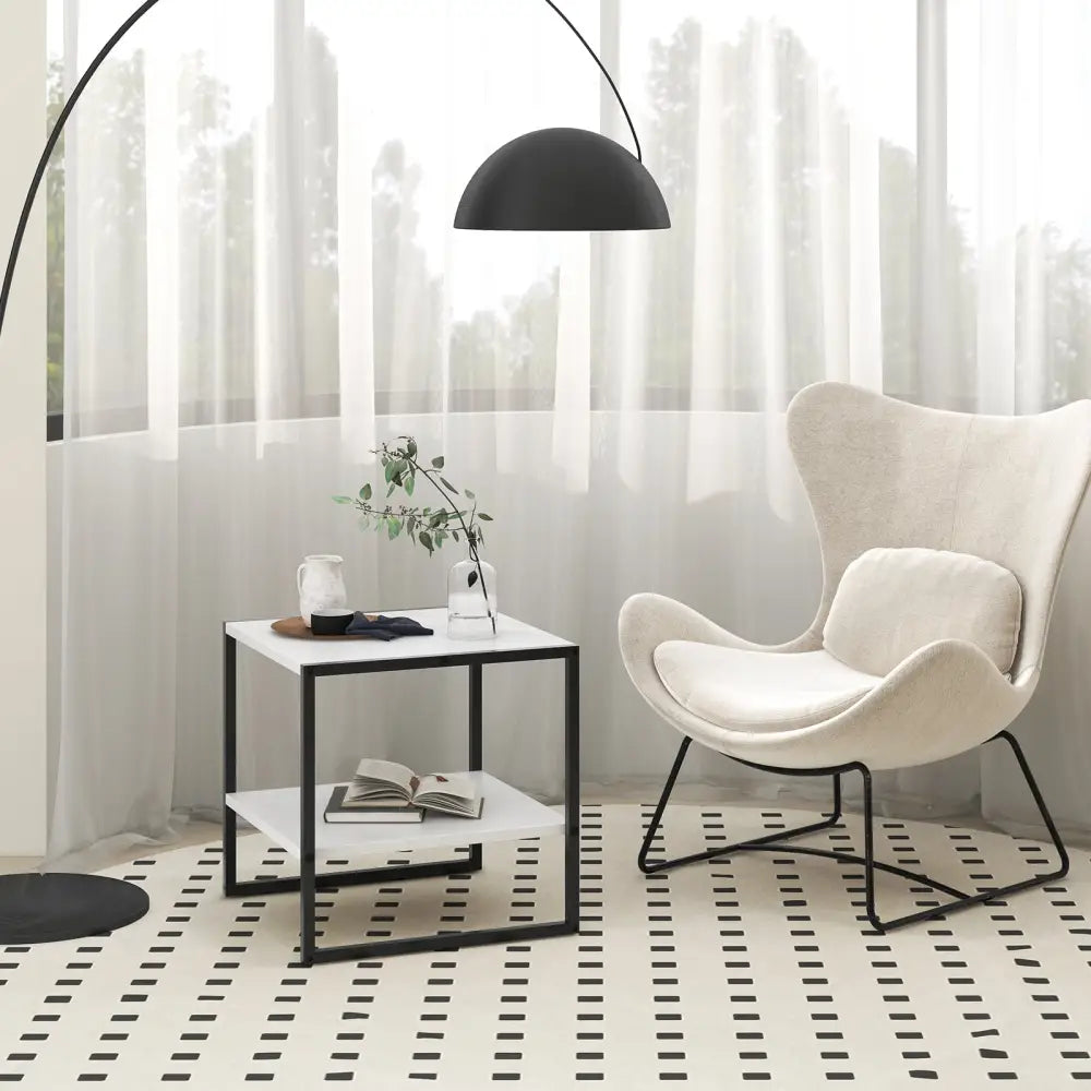 2-Tier Square End Table with Storage Shelf Reversible Design-White Costway