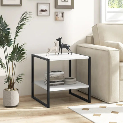 2-Tier Square End Table with Storage Shelf Reversible Design-White Costway