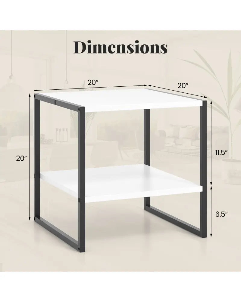 2-Tier Square End Table with Storage Shelf Reversible Design-White - White - End & Side Tables