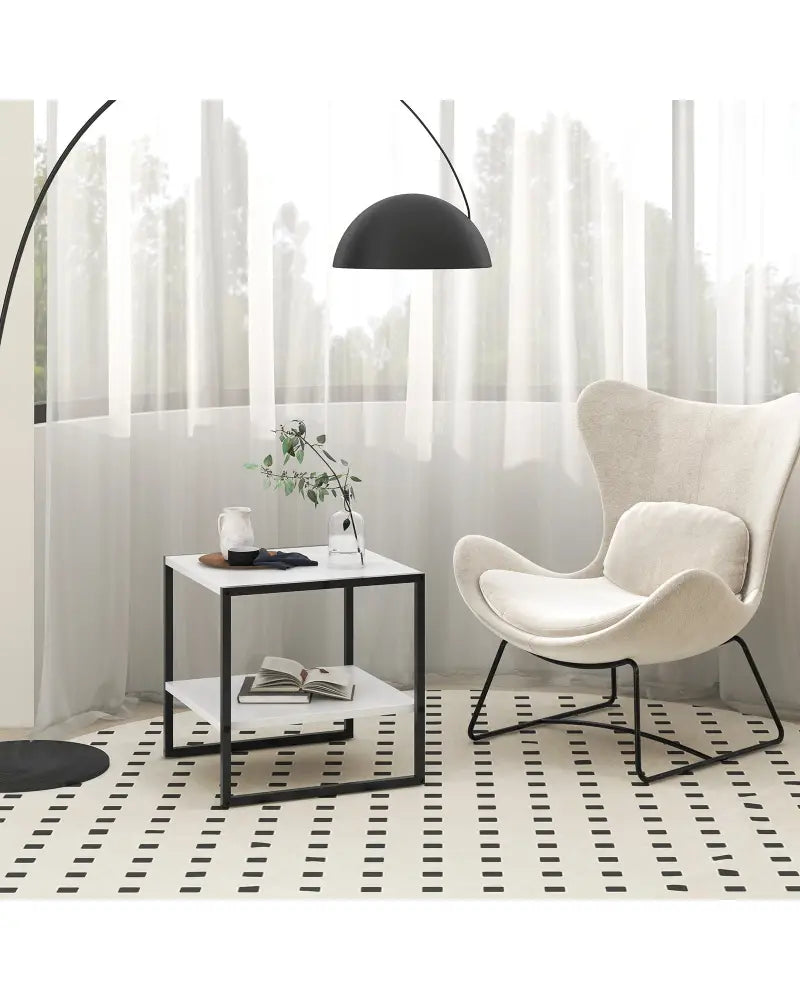 2-Tier Square End Table with Storage Shelf Reversible Design-White - White - End & Side Tables