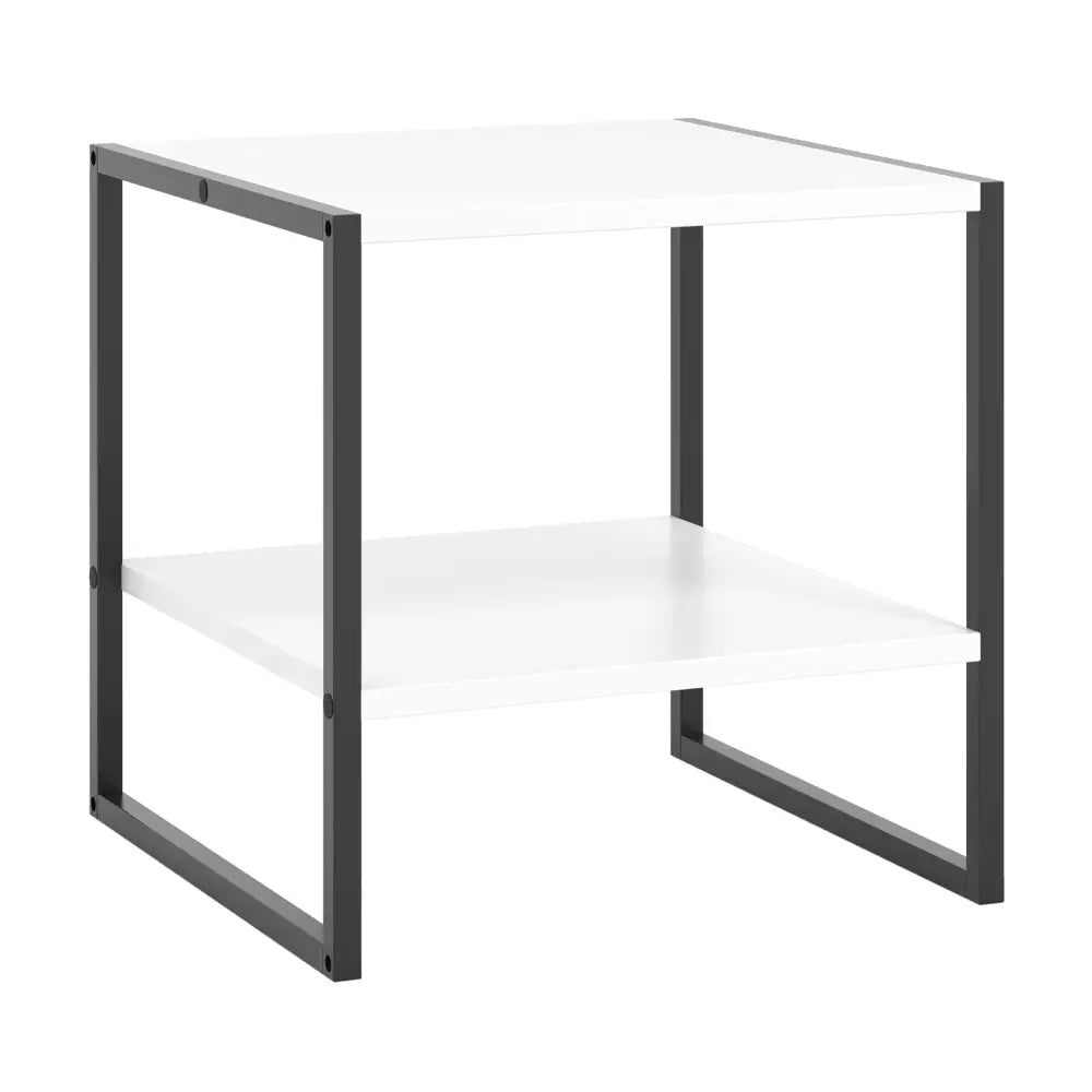 2-Tier Square End Table with Storage Shelf Reversible Design-White Costway