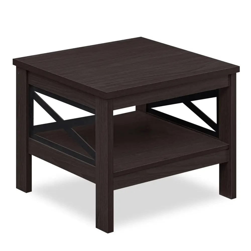 2-Tier Square Side Table with Storage Shelf and X-Frame for Bedroom Living Room-Brown - Brown - End & Side Tables
