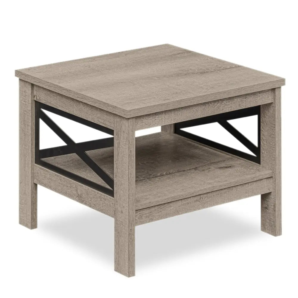 2-Tier Square Side Table with Storage Shelf and X-Frame for Bedroom Living Room-Oak - Oak - End & Side Tables