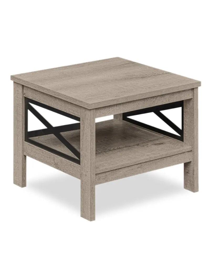 2-Tier Square Side Table with Storage Shelf and X-Frame for Bedroom Living Room-Oak - Oak - End & Side Tables