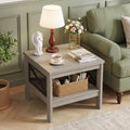 2-Tier Square Side Table with Storage Shelf and X-Frame for Bedroom Living Room-Oak - Oak - End & Side Tables