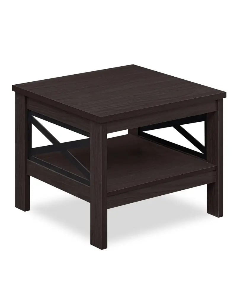 2-Tier Square Side Table with Storage Shelf and X-Frame for Bedroom Living Room-Brown - Brown - End & Side Tables