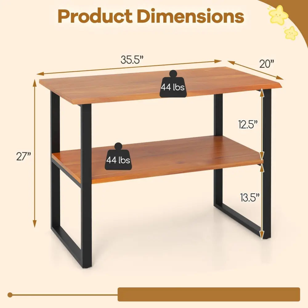 2-Tier Teak Wood End Table Sofa Side for Living Room Hallway Laundry Costway