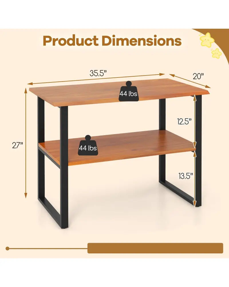 2-Tier Teak Wood End Table Sofa Side for Living Room Hallway Laundry - End & Side Tables