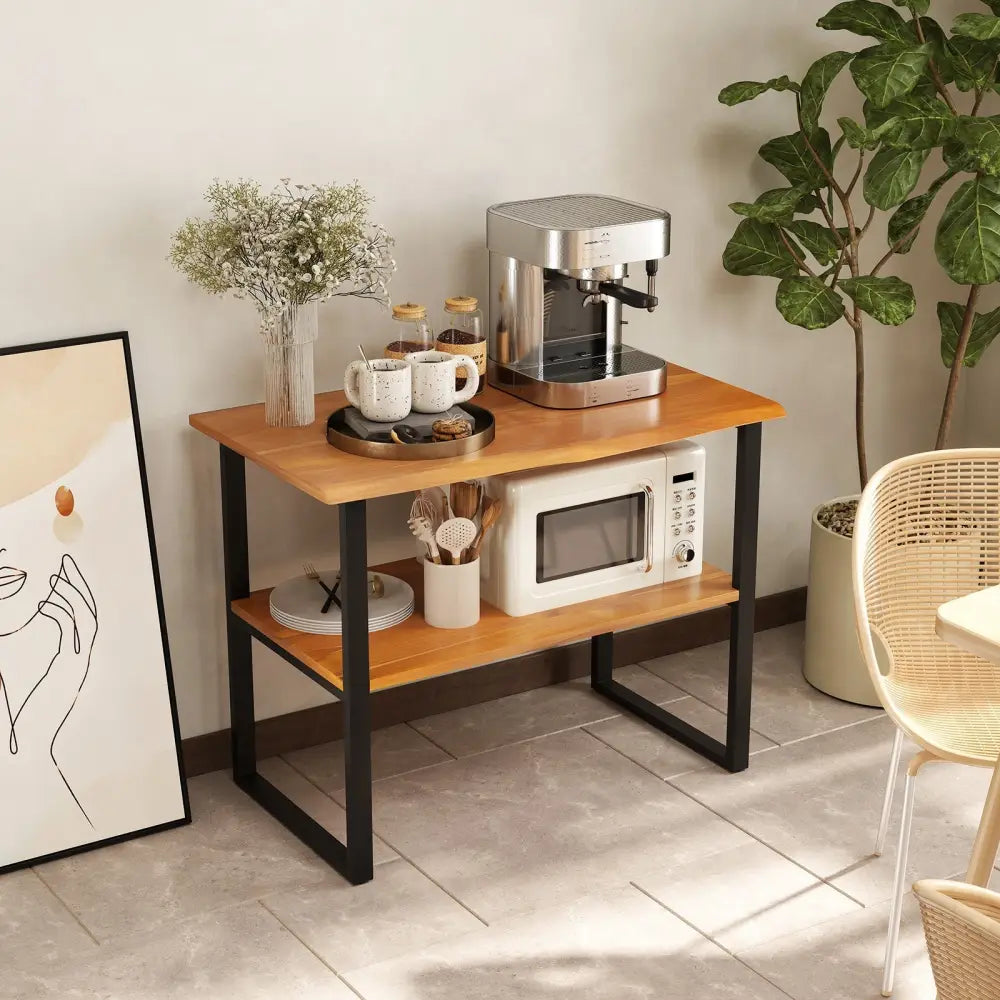 2-Tier Teak Wood End Table Sofa Side for Living Room Hallway Laundry Costway