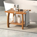 2-Tier Teak Wood Shower Bench Shower Stool with Curved Seat - Natural - Bath Safety