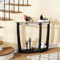 2-tier Tempered Glass Console Table with Clear Glass Top and Open Shelf-Black - Black - End & Side Tables