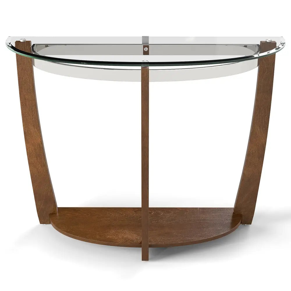 2-tier Tempered Glass Console Table with Clear Glass Top and Open Shelf-Walnut - Walnut - End & Side Tables