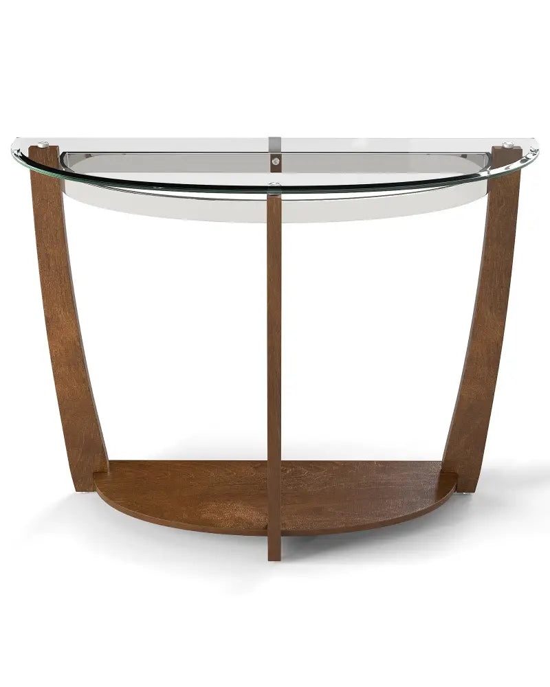 2-tier Tempered Glass Console Table with Clear Glass Top and Open Shelf-Walnut - Walnut - End & Side Tables