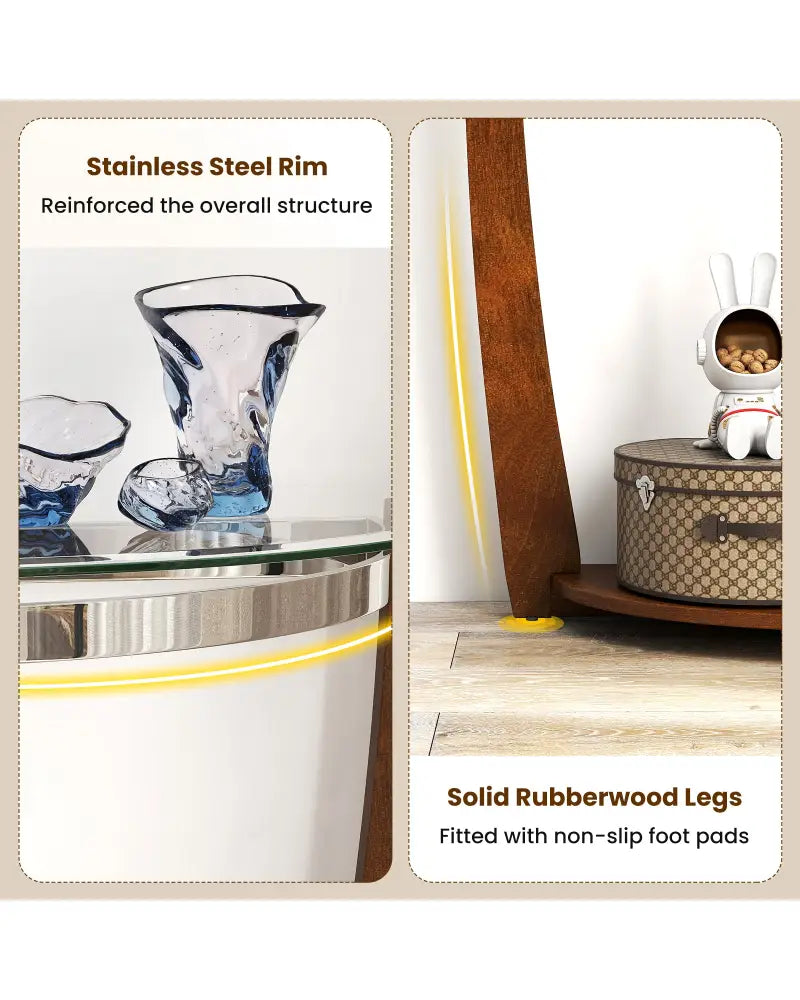 2-tier Tempered Glass Console Table with Clear Glass Top and Open Shelf-Walnut - Walnut - End & Side Tables