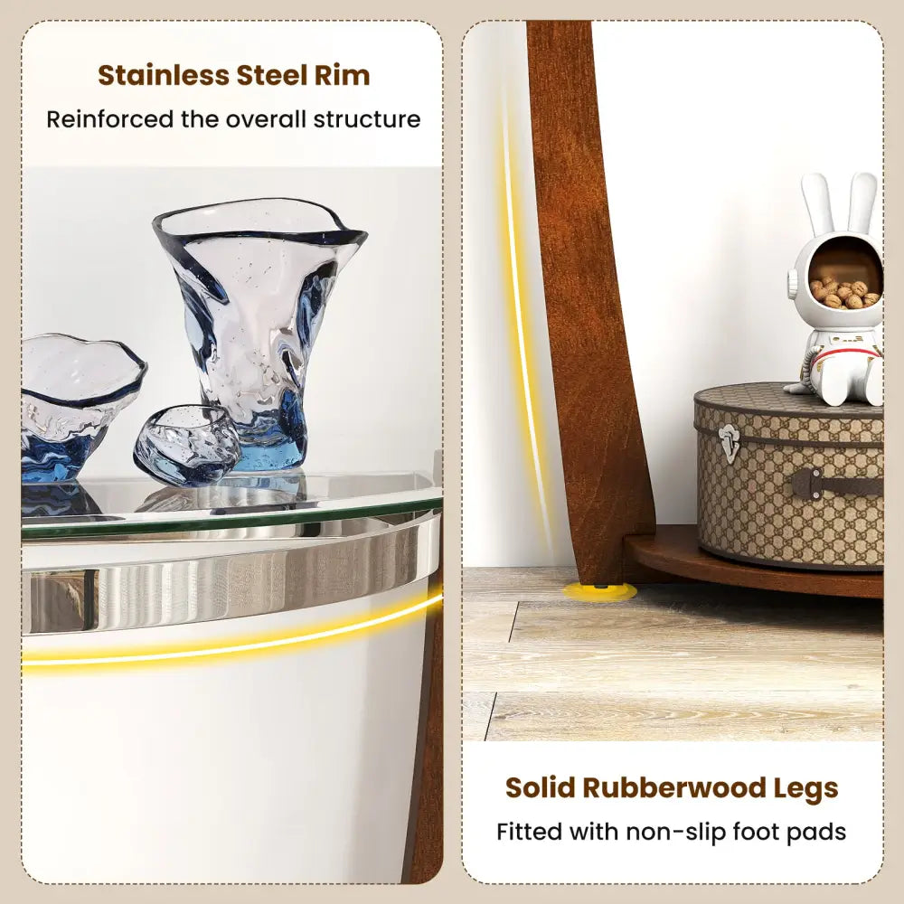 2-tier Tempered Glass Console Table with Clear Glass Top and Open Shelf-Walnut - Walnut - End & Side Tables