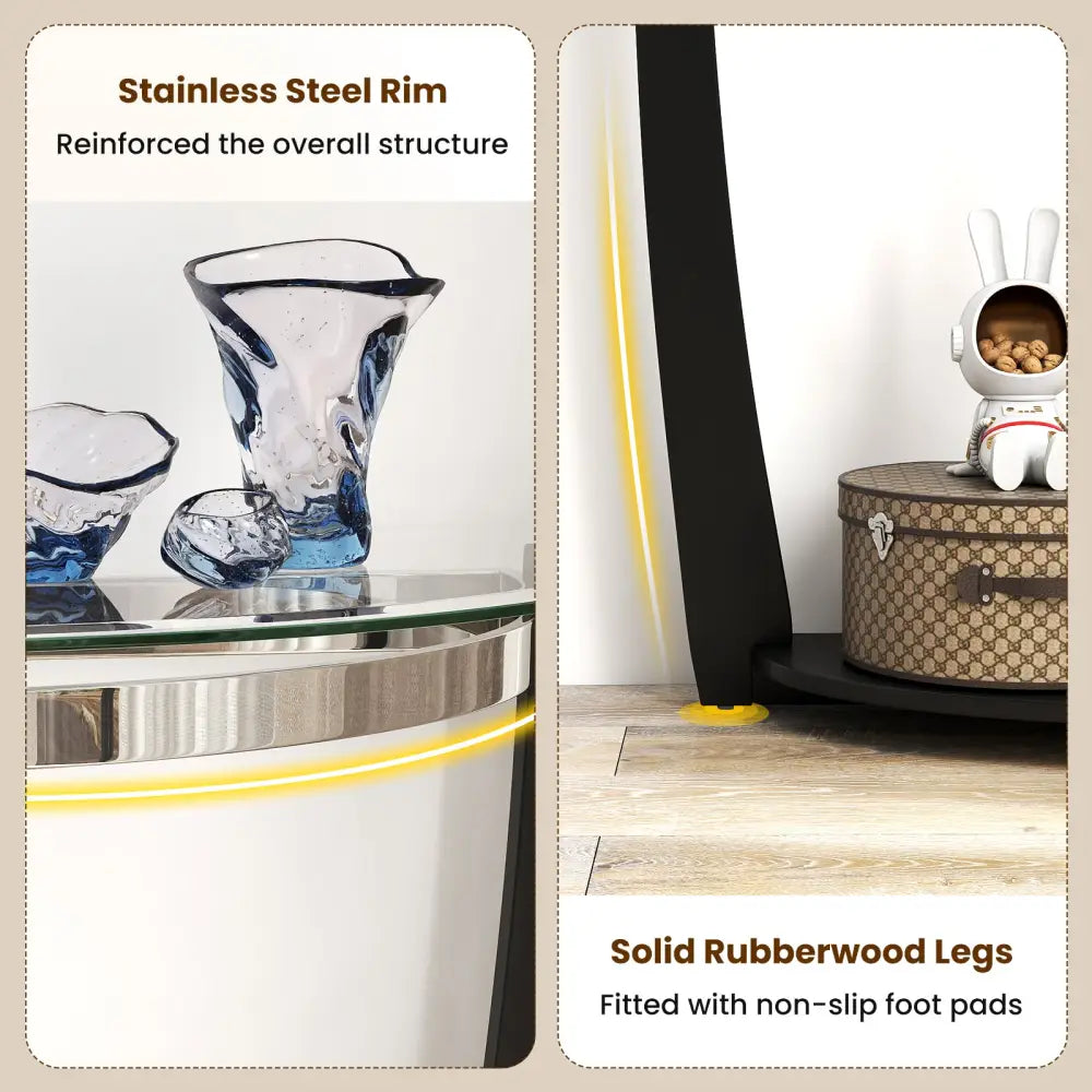 2-tier Tempered Glass Console Table with Clear Glass Top and Open Shelf-Black - Black - End & Side Tables