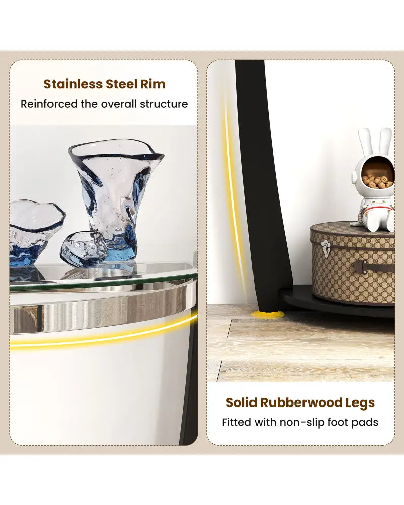 2-tier Tempered Glass Console Table with Clear Glass Top and Open Shelf-Black - Black - End & Side Tables