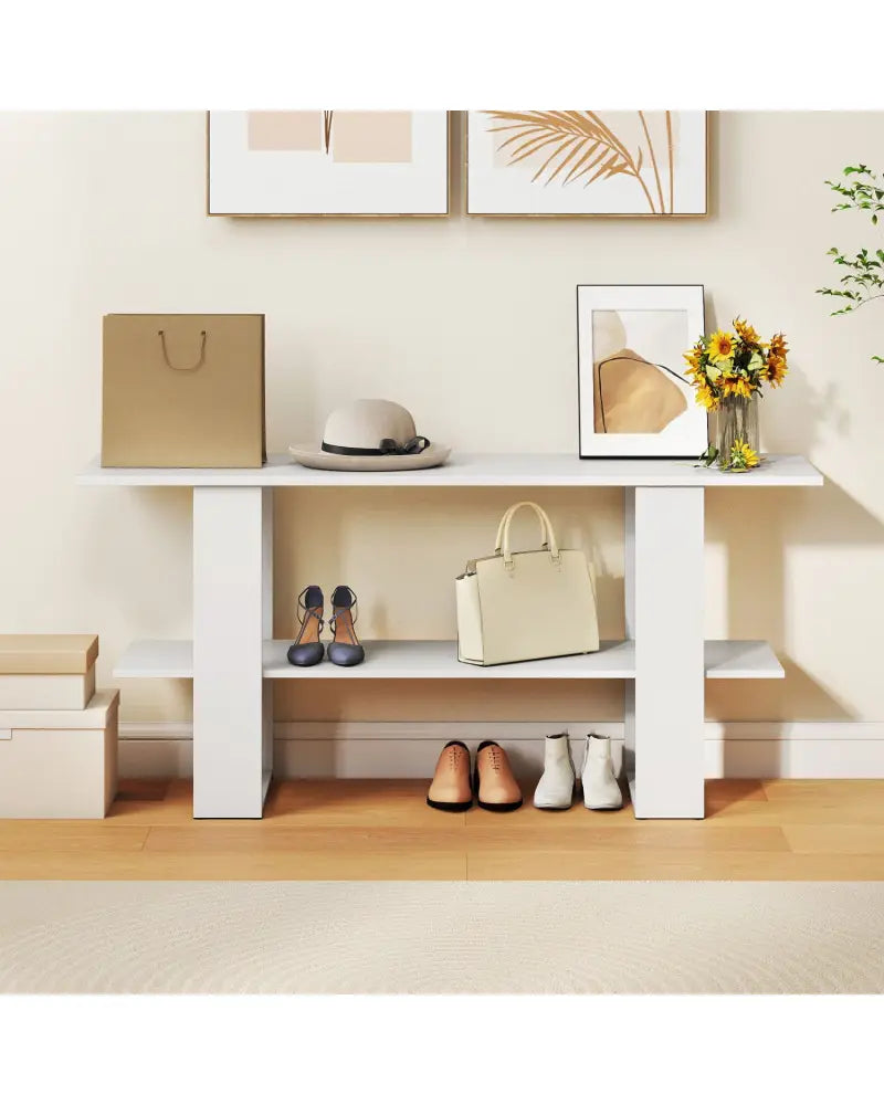 2-Tier TV Stand with Storage for TVs up to 55 Inch Console Table with Open Shelf-White - White - Entertainment Centers