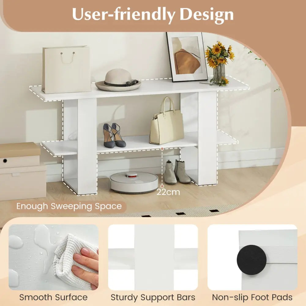 2-Tier TV Stand with Storage for TVs up to 55 Inch Console Table with Open Shelf-White - White - Entertainment Centers