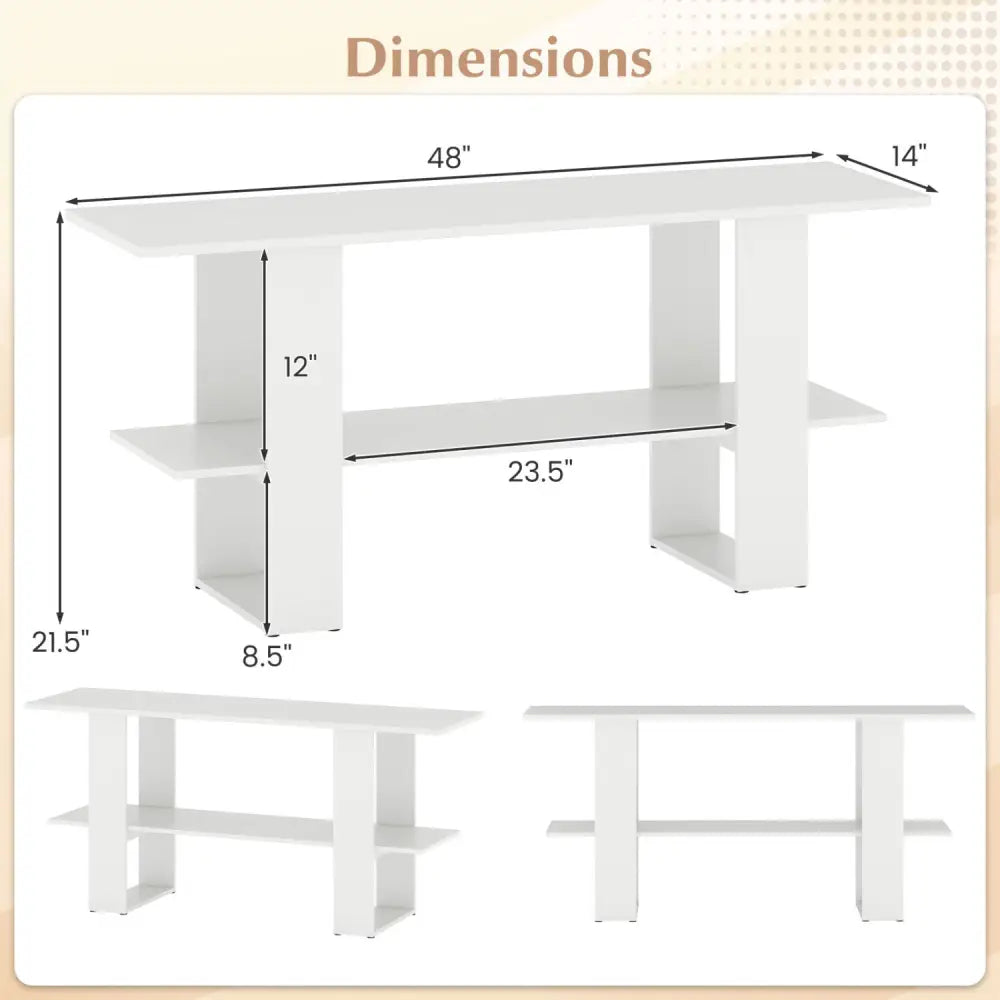 2-Tier TV Stand with Storage for TVs up to 55 Inch Console Table with Open Shelf-White - White - Entertainment Centers