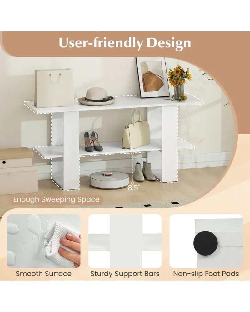 2-Tier TV Stand with Storage for TVs up to 55 Inch Console Table with Open Shelf-White - White - Entertainment Centers