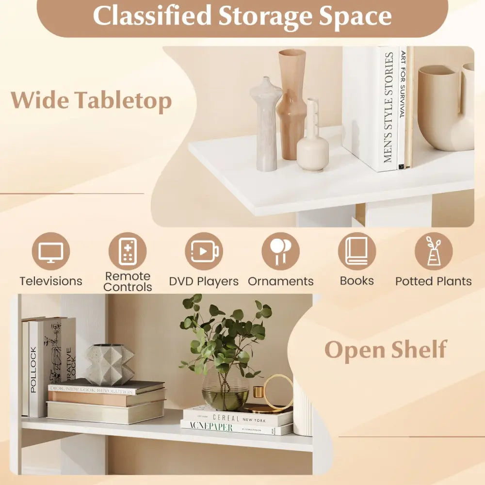 2-Tier TV Stand with Storage for TVs up to 55 Inch Console Table with Open Shelf-White - White - Entertainment Centers
