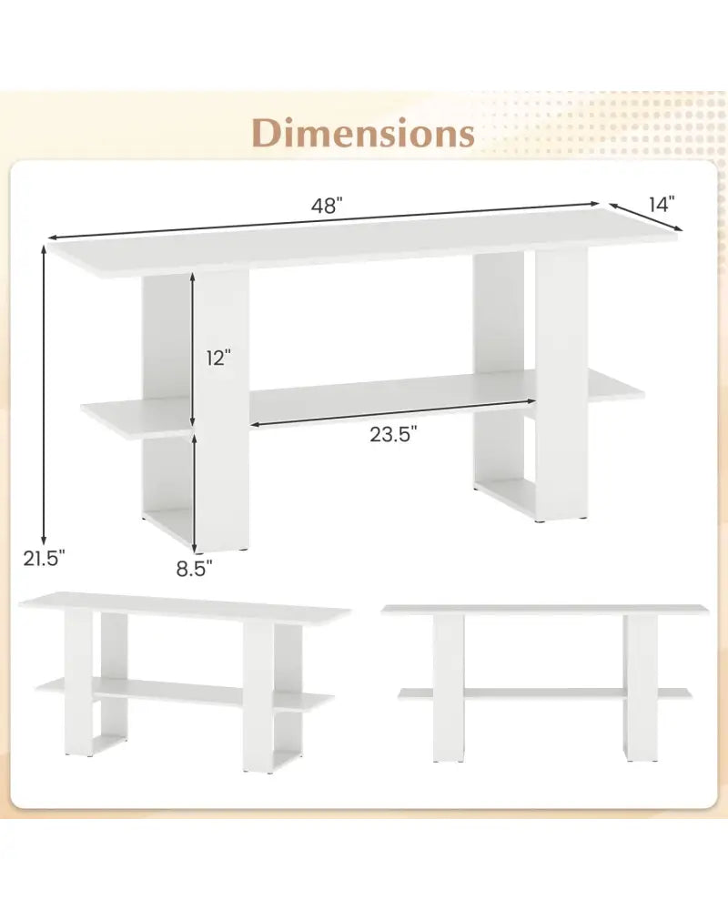 2-Tier TV Stand with Storage for TVs up to 55 Inch Console Table with Open Shelf-White - White - Entertainment Centers