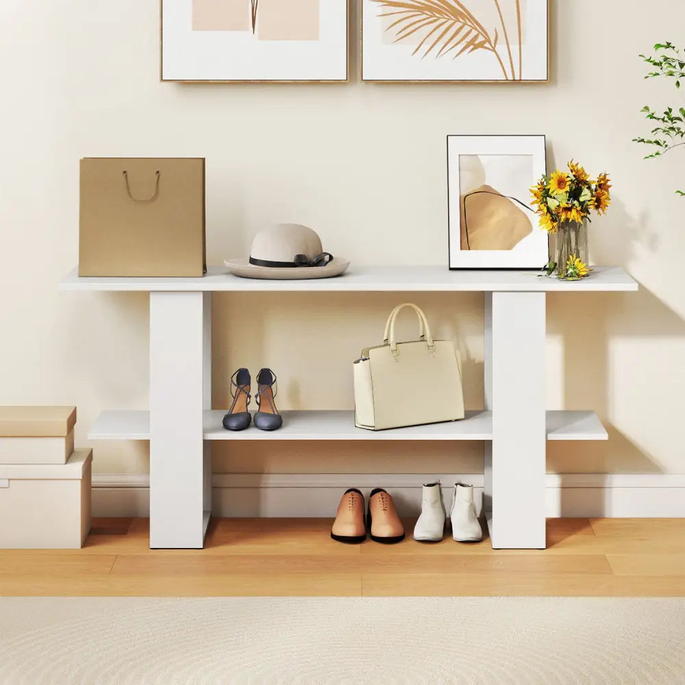 2-Tier TV Stand with Storage for TVs up to 55 Inch Console Table with Open Shelf-White - White - Entertainment Centers