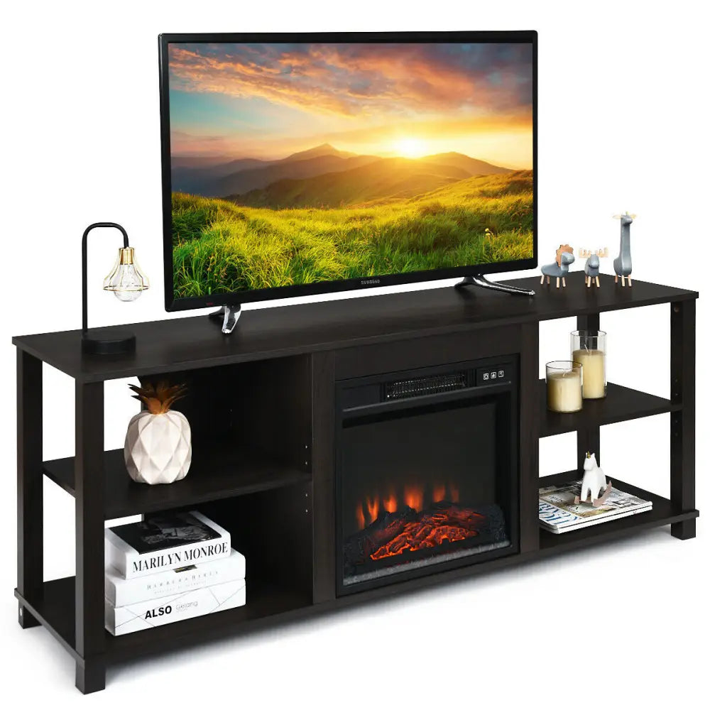 2-Tier TV Storage Cabinet Console with Adjustable Shelves - Black - Entertainment Centers & TV Stands